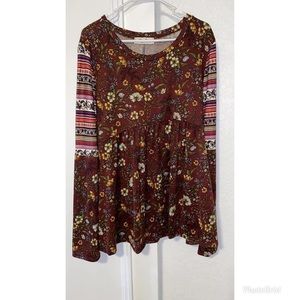 Long sleeve floral print blouse. Size 3xl